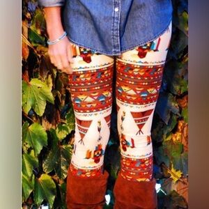 BOHO Tribal TeePee Indian High Waisted Leggings w Elastic Waistband